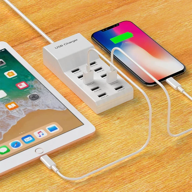 Alt view image 2 of 7 - USB Wall Charger USB Charging Station for Multiple Devices Smart Charging Power Hub for Multiple Devices 10 Port Desktop Charger Charging Station Secure Block Compact for iPhone iPad Phone