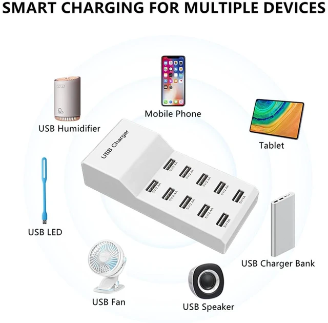 Alt view image 5 of 7 - USB Wall Charger USB Charging Station for Multiple Devices Smart Charging Power Hub for Multiple Devices 10 Port Desktop Charger Charging Station Secure Block Compact for iPhone iPad Phone