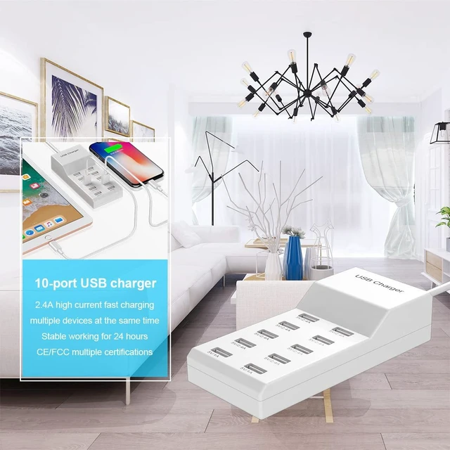 Alt view image 6 of 7 - USB Wall Charger USB Charging Station for Multiple Devices Smart Charging Power Hub for Multiple Devices 10 Port Desktop Charger Charging Station Secure Block Compact for iPhone iPad Phone