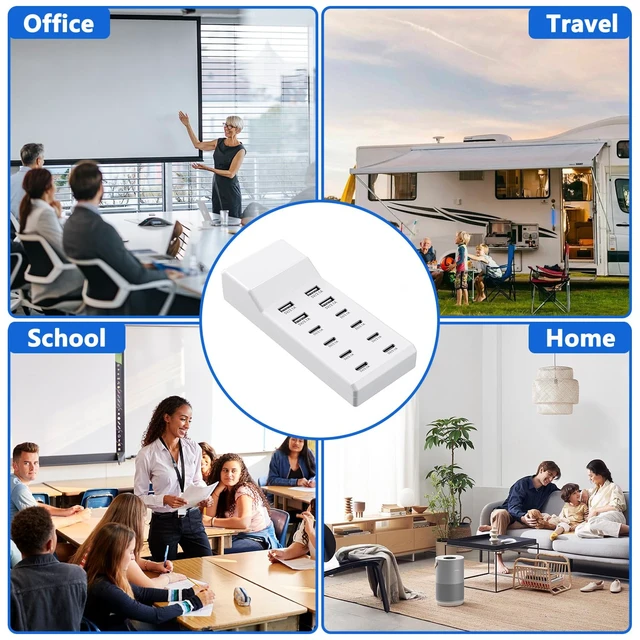 Alt view image 7 of 7 - USB C Charger 50W, 12 Ports USB Charging Station with 8 USB-C and 4 USB-A, Compatible with iPhone 13/14/15/16/17/Smartphone/Tablet/Watch/Headphones and Multiple Charger Plug