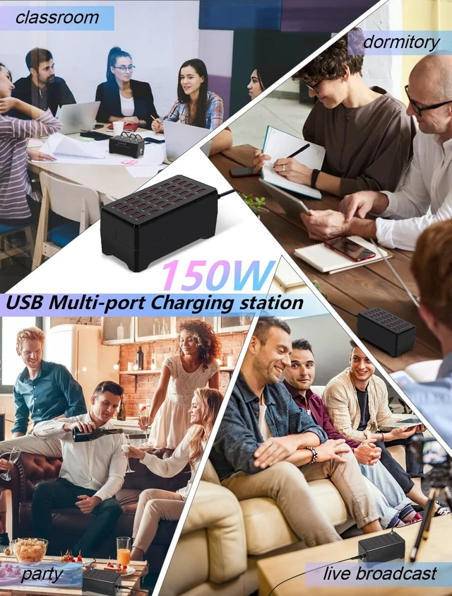 Alt view image 5 of 6 - USB Charging Station,150W 30-Port Multi Smart Safety Fast Charger Station for Phone Tablet Watch Headphone PS, Compact Desktop Charger Home Office Travel