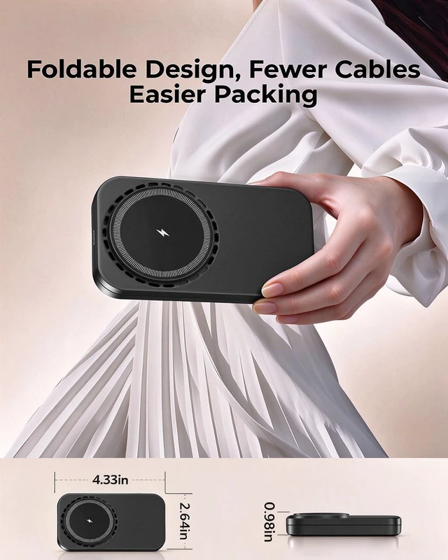 Alt view image 7 of 7 - 3-in-1 Magnetic Wireless Charging Station 25W Black Phone Charger | Desk-to-travel dock with 360° viewing and active cooling for phone, watch and earbuds