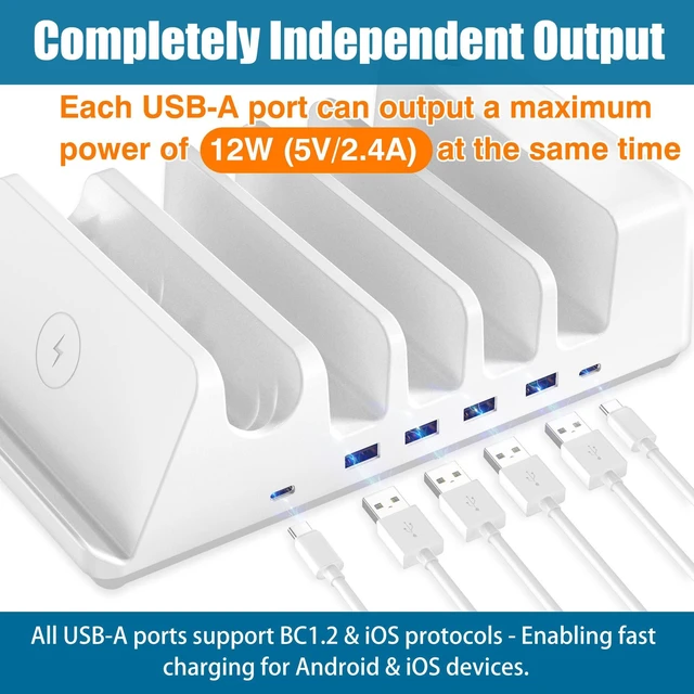 Alt view image 4 of 7 - AGVEE 140W 9 in 1 Multi USB Charging Station Organizer Family Block | With Multi Cables, 3 Wireless Charger Dock for Pad Phone Cell Phone Android Tablet Multiple Devices