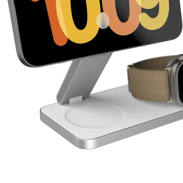 Alt view image 5 of 7 - POUT Hands 7 PRO 3-in-1 Foldable Qi2 15W Wireless Charging Stand, Adjustable Angles, Compatible with MagSafe, for iPhone 1712 Series, AirPods Pro/4/3, Apple Watch Ultra/SE/Series Platinum White
