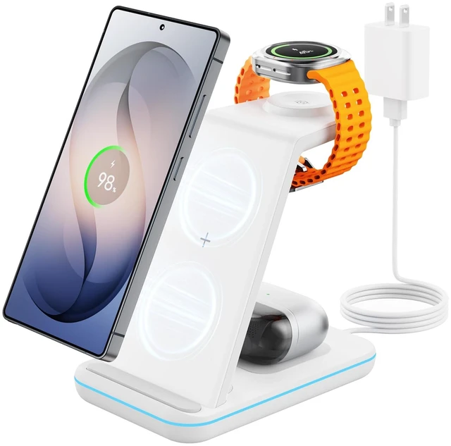 Main image of JoyGeek 3 in 1 Wireless Charging Station for Samsung&Android, Charger Stand for S26/S25/S24/S23/S22/S21/S20/Note20/Z Fold&Flip Series, Galaxy Watch8/7/6/5/4/3/Active2/1Not for Watch9 / Ultra2