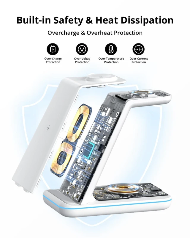 Alt view image 3 of 7 - JoyGeek 3 in 1 Wireless Charging Station for Samsung&Android, Charger Stand for S26/S25/S24/S23/S22/S21/S20/Note20/Z Fold&Flip Series, Galaxy Watch8/7/6/5/4/3/Active2/1Not for Watch9 / Ultra2