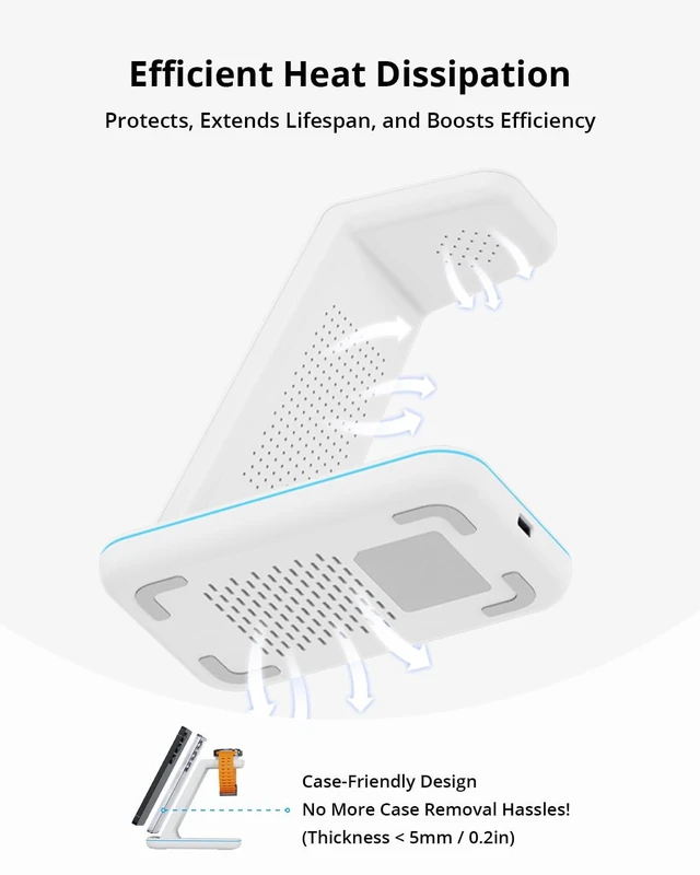 Alt view image 4 of 7 - JoyGeek 3 in 1 Wireless Charging Station for Samsung&Android, Charger Stand for S26/S25/S24/S23/S22/S21/S20/Note20/Z Fold&Flip Series, Galaxy Watch8/7/6/5/4/3/Active2/1Not for Watch9 / Ultra2