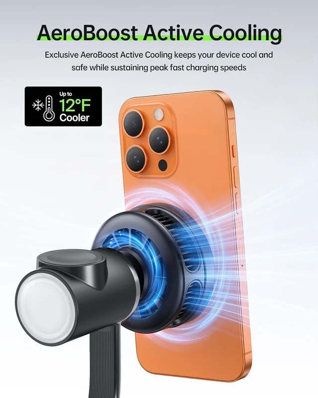 Alt view image 3 of 7 - 3-in-1 Charging Station for Apple Devices, Qi2.2 25W MagSafe /45W Adapter | Qi2.2 certified AirCool cooling dock, fully MagSafe compatible, fast charging, fits iPhone 12-17e-18, Apple Watch & AirPods