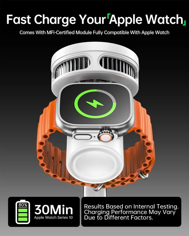 Alt view image 4 of 7 - 3-in-1 Charging Station for Apple Devices, Qi2.2 25W MagSafe /45W Adapter | Qi2.2 certified AirCool cooling dock, fully MagSafe compatible, fast charging, fits iPhone 12-17e-18, Apple Watch & AirPods