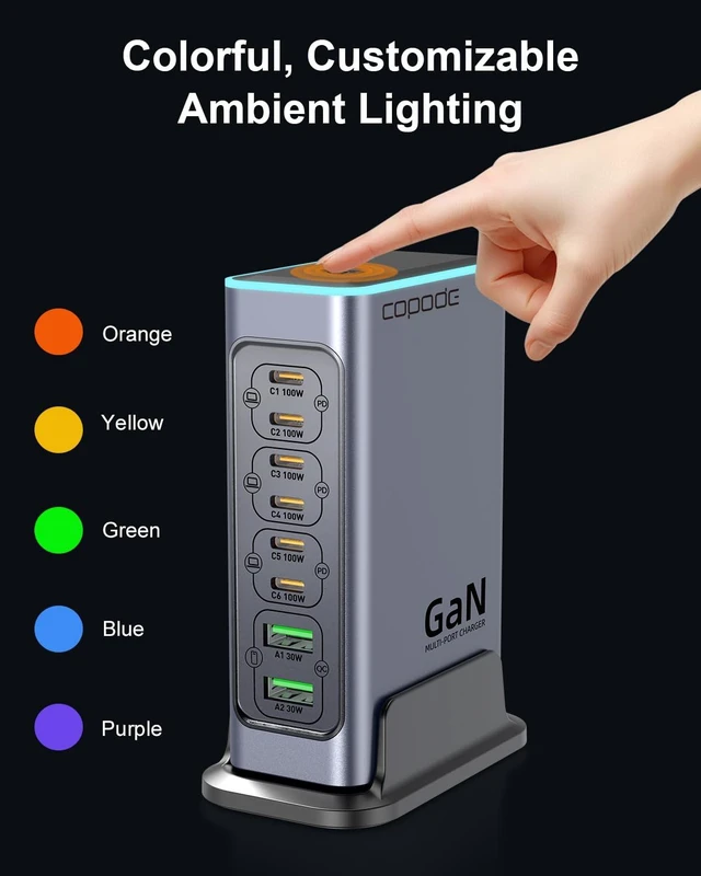 Alt view image 5 of 7 - Copode 140W USB C Charging Station, 8-Port GaN Fast Charger for Multiple Devices,Laptop Wall Charger Compatible with MacBook Air,iPad,iPhone 17/16 Series and More