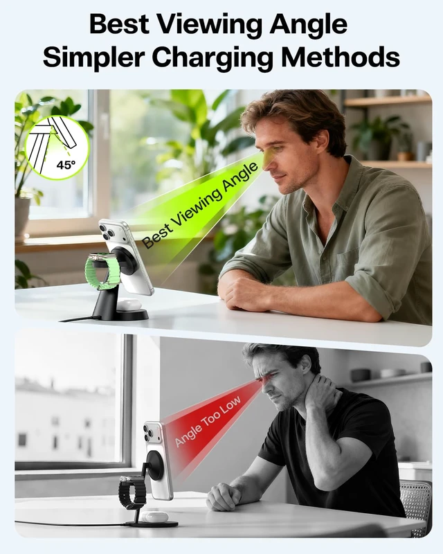 Alt view image 7 of 7 - 25W Fast 3 in 1 Charging Station for iPhone 18 Pro Max/iPhone Duo/17ProMax|Compatible with MagSafe, for Multiple Apple Devices, Magnetic Wireless Charger for Apple Watch & Airpods, with PD 45W Adapter