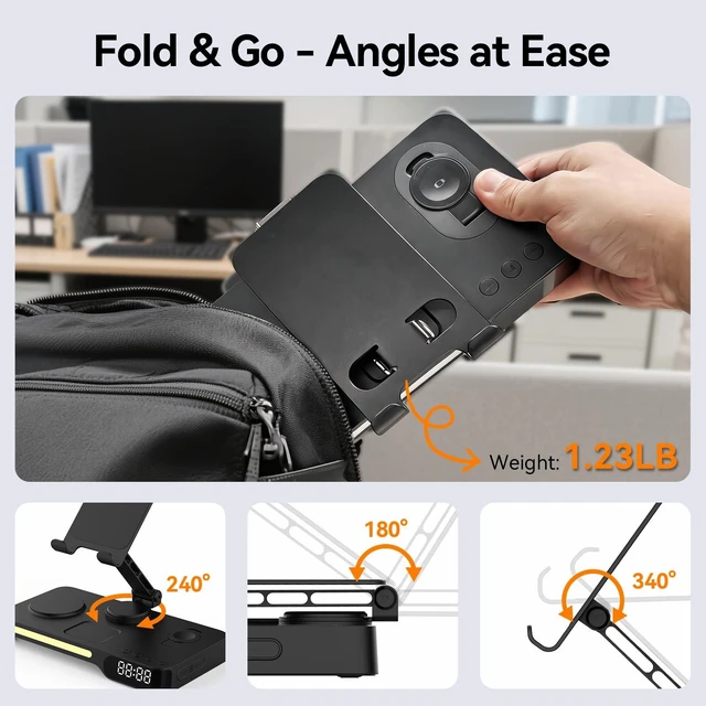 Alt view image 2 of 7 - Wireless Charging Station, 7 in 1 Multiple Charger Stand for Multi-Device|Charger Stand with Alarm Clock, Night Light, Mag-Safe Charging Dock for iPhone, Apple Watch and Airpods, for bedroom & office