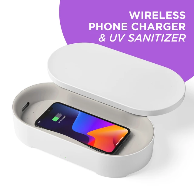 Alt view image 7 of 7 - Lexon UV Phone Sanitizer Machine & Wireless Charger - OBLIO Box QI Fast Charging and 360° UV-C Light Cellphone Cleaner, Glasses, Keys, Makeup Brush, Tools, All that Fits in - White