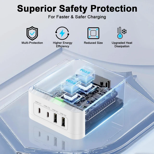 Alt view image 6 of 7 - 60W USB Charging Station with 15W Wireless Charger, Multi-port Desktop Fast Charge Hub with 2xUSB A and 2xUSB C Charger Block for Samsung S25 S24 S23 A16 A15 Z Fold 6 iPhone 16 15 14 iPad Pixel 9 8a 7