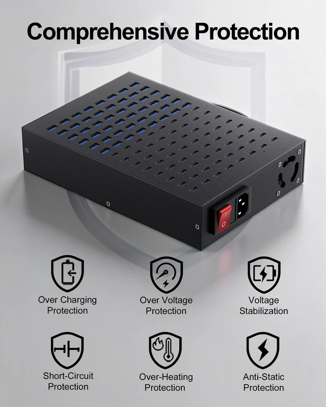Alt view image 4 of 7 - 112-Port 800W USB Charging Station, USB C Charger for Multiple Devices | Multi Port Desktop Charging Hub with Smart IC Protection, Ideal for Co-Working Spaces, Libraries, Restaurants & Schools