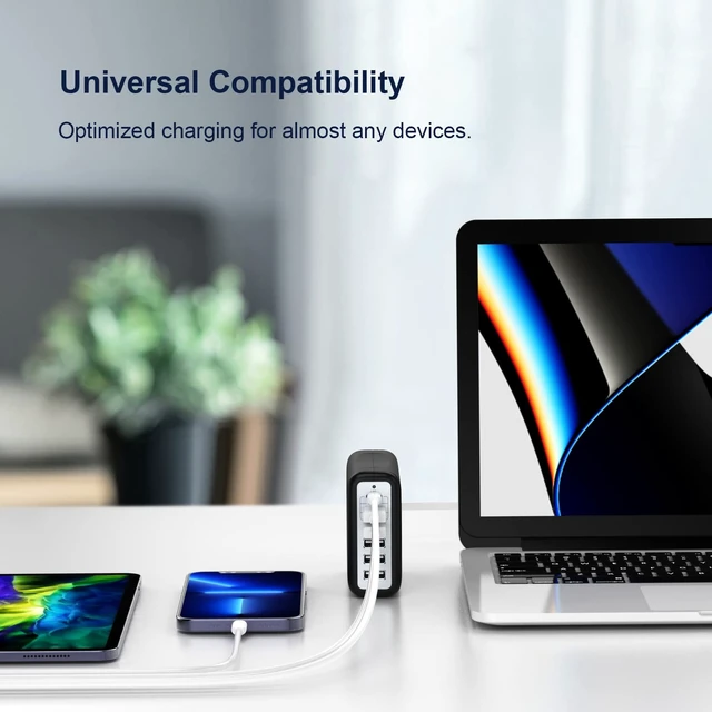 Alt view image 4 of 7 - USB C Charging Station Fast Wall Charger USBC Charging Power Hub for Multiple Device Desktop Charge Block 6 Ports Pd3.0 Rapid Strip Adapter Compatible with iPhone15 iPad Galaxy Smart Cell Phone 100W