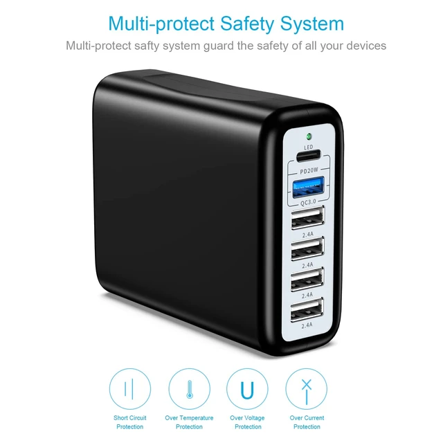 Alt view image 2 of 7 - USB C Charging Station Fast Wall Charger USBC Charging Power Hub for Multiple Device Desktop Charge Block 6 Ports Pd3.0 Rapid Strip Adapter Compatible with iPhone15 iPad Galaxy Smart Cell Phone 100W