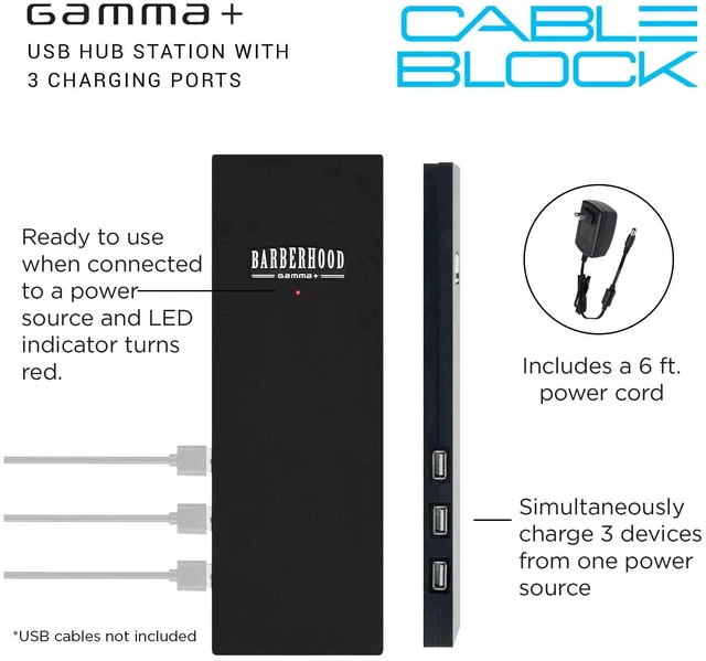 Alt view image 2 of 6 - GAMMA+ 3-Port Micro USB Hub Station Charging Block for Charging Barber Tools and Devices