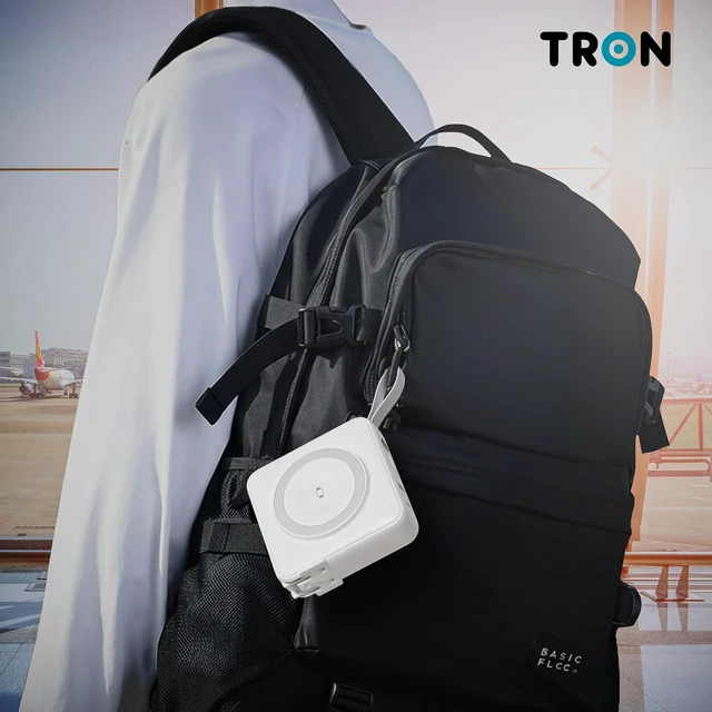 Alt view image 5 of 7 - TRON 5-in-1 Travel Charger & 10,000mAh Power Bank, TSA Approved, Wireless for iPhone/i Watch/AirPods, Built-in USB-C & L Cables, LED Display, Travel case Included, (White)