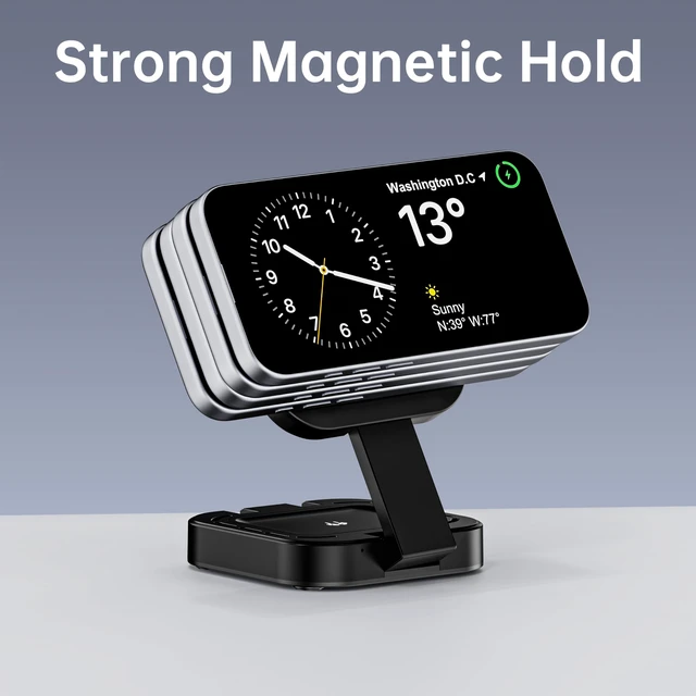 Alt view image 4 of 7 - 3 in 1 Mini Foldable Charging Station for Apple Devices, Wireless Charger Stand for Magsafe for iPhone 18 Duo 17 e Air 16 15 14 13 12 Series, Apple Watch & AirPods Series, Gifts for Women Men (Black)