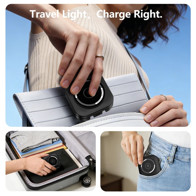 Alt view image 5 of 7 - 3 in 1 Mini Foldable Charging Station for Apple Devices, Wireless Charger Stand for Magsafe for iPhone 18 Duo 17 e Air 16 15 14 13 12 Series, Apple Watch & AirPods Series, Gifts for Women Men (Black)