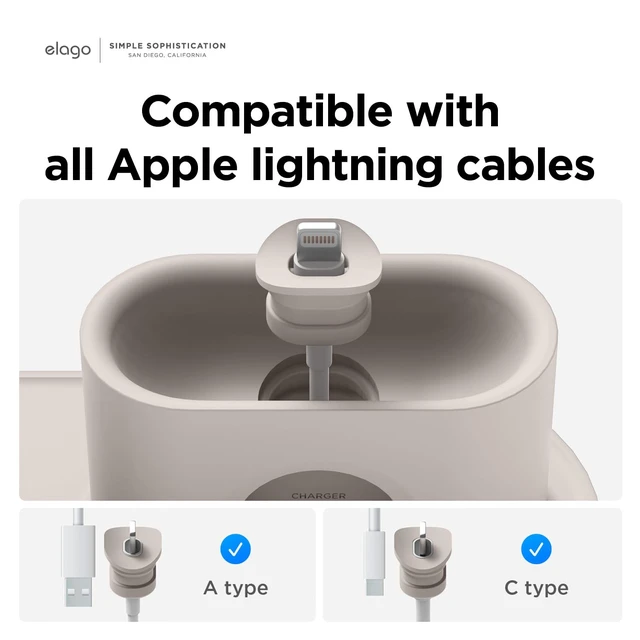 Alt view image 2 of 7 - elago MS2 Charging Station for iPhone, AirPods, Apple Watch | Cables Not Included, Compatible with MagSafe, AirPods Pro 2/1, AirPods 4/3, All Apple Watch Series, Cable Management (Stone)