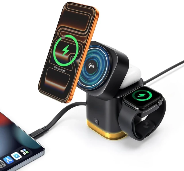 Main image of Koolehaoda 5 in 1 Wireless Charging Station for Multiple Devices | 15W Fast Foldable Magnetic Charger Stand with Night Light and 65W PD Adapter for Apple Watch AirPods iPhone 17-12 Series