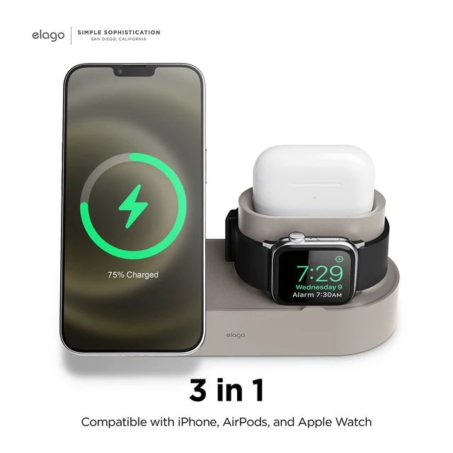 Alt view image 4 of 7 - elago MS2 Charging Station for iPhone, AirPods, Apple Watch | Cables Not Included, Compatible with MagSafe, AirPods Pro 2/1, AirPods 4/3, All Apple Watch Series, Cable Management (Stone)