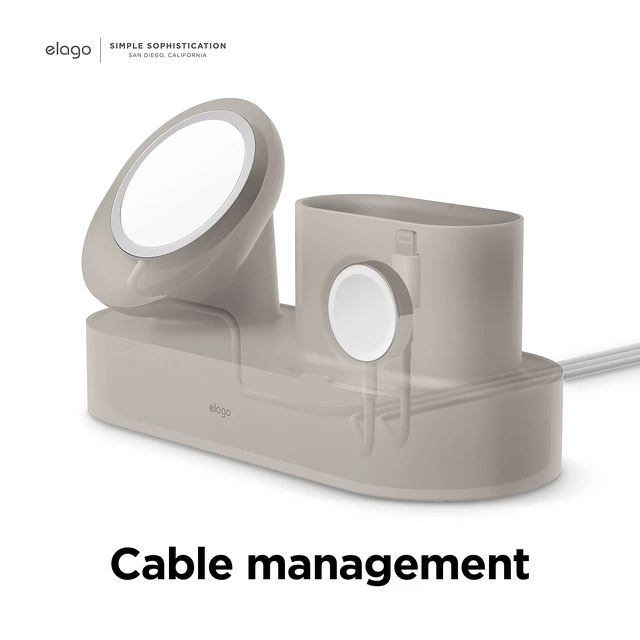 Alt view image 6 of 7 - elago MS2 Charging Station for iPhone, AirPods, Apple Watch | Cables Not Included, Compatible with MagSafe, AirPods Pro 2/1, AirPods 4/3, All Apple Watch Series, Cable Management (Stone)