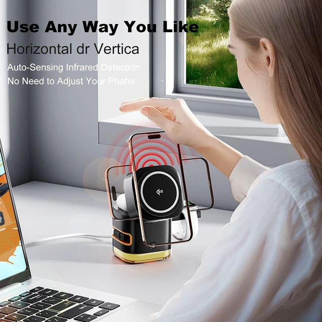 Alt view image 6 of 7 - Koolehaoda 5 in 1 Wireless Charging Station for Multiple Devices | 15W Fast Foldable Magnetic Charger Stand with Night Light and 65W PD Adapter for Apple Watch AirPods iPhone 17-12 Series