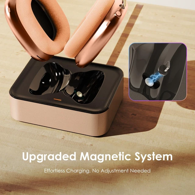 Alt view image 3 of 7 - Headphone Charging Station for AirPods Max 1 & 2 - Magnetic Charger Dock with Lightning & USB-C Connectors, LED Indicator, Easy Drop-in Charging (Orange)