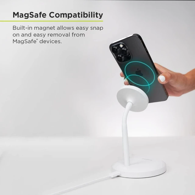 Alt view image 2 of 6 - PureGear Duo Magnetic 2-in-1 Wireless Charging Stand, Qi2 Certified 20W 2-in-1 Charging Station, Desk Accessory, Fast Wireless Charging, for iPhone 17/16/15/14/13/12, AirPods, White
