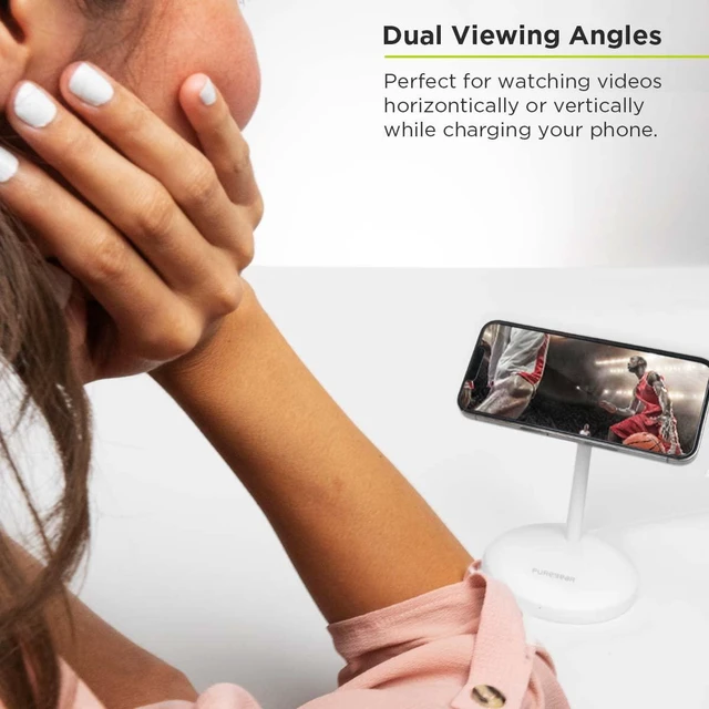 Alt view image 5 of 6 - PureGear Duo Magnetic 2-in-1 Wireless Charging Stand, Qi2 Certified 20W 2-in-1 Charging Station, Desk Accessory, Fast Wireless Charging, for iPhone 17/16/15/14/13/12, AirPods, White