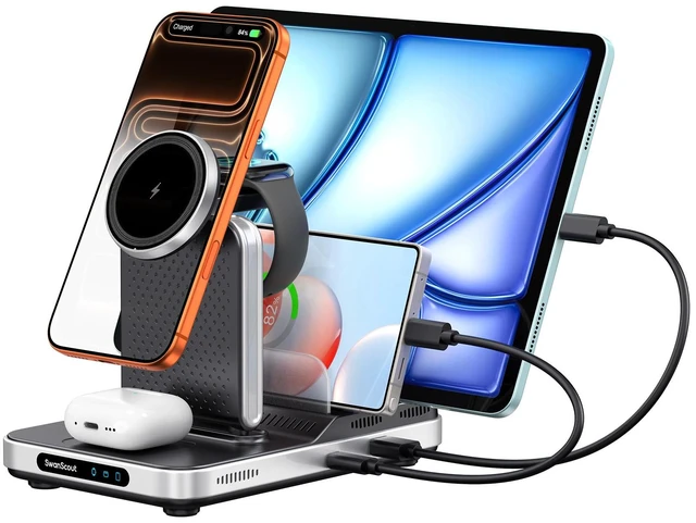Main image of Magnetic Charger for iPhone, Charging Station for Apple Multiple Devices, for iPhone Duo/18 Pro/18 Pro Max/17/16/15/14 Series, for Apple Watch 12/11/10/9/8/7, Ultra 4/3, for AirPods/iPad/Tablet/Switch