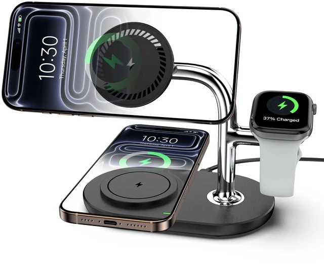 Main image of Dual Magnetic Charger for iPhone, 3 in 1 Wireless Charger for Apple Watch | Charging Station for iPhone 18 Pro Series/AirPods Pro 2, Ideal for Nightstands, Desks & Overnight Charging, Adapter Included