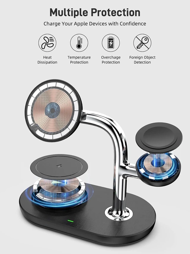 Alt view image 6 of 6 - Dual Magnetic Charger for iPhone, 3 in 1 Wireless Charger for Apple Watch | Charging Station for iPhone 18 Pro Series/AirPods Pro 2, Ideal for Nightstands, Desks & Overnight Charging, Adapter Included