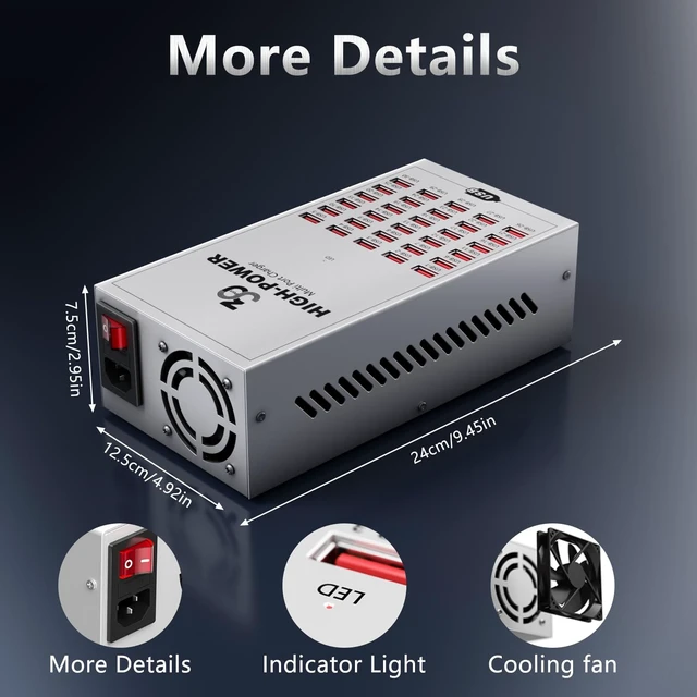 Alt view image 2 of 7 - 200W 30 Port Multiple USB Charging Station, Multiple Phone Charger Station with Intelligent Protection, Desktop Multi Port USB Hub for School/Hotel/Travel/Shop, Compatible with iPhone/ipad/Tablet