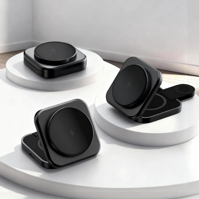 Main image of MINI Foldable 3 in 1 Charging Station for Apple Devices, 15W Fast Magnetic Wireless Charger, Travel Charger Stand for iPhone 17 16 15 14 13 Series, 5W for Apple AirPods, Night light -TRICHARGE (Black)