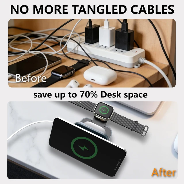Alt view image 4 of 7 - MINI Foldable 3 in 1 Charging Station for Apple Devices, 15W Fast Magnetic Wireless Charger, Travel Charger Stand for iPhone 17 16 15 14 13 Series, 5W for Apple AirPods, Night light -TRICHARGE (Black)