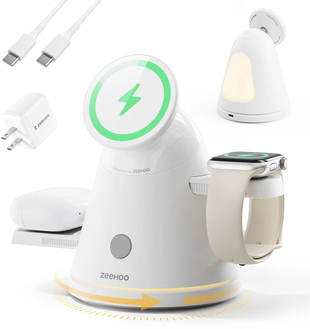 Main image of 3 in 1 Charging Station for Apple, Qi2 Mag-Safe Charger Stand with Adjustable Night Light, Fast Wireless Charging Station Compatible with iPhone 17/16/15/14/13/12,AirPods & Apple Watch(30W Adapter)
