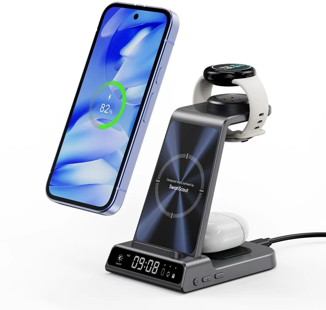 Main image of Charger for Google Pixel Watch 3/2 (Not for Pixel Watch 4/1), 3 in 1 Wireless Charging Station for Google Pixel 10a/10 Pro/10/9a/9 Pro/9/8/7, for Pixel Buds Pro 2/Pro, SwanScout C01G2