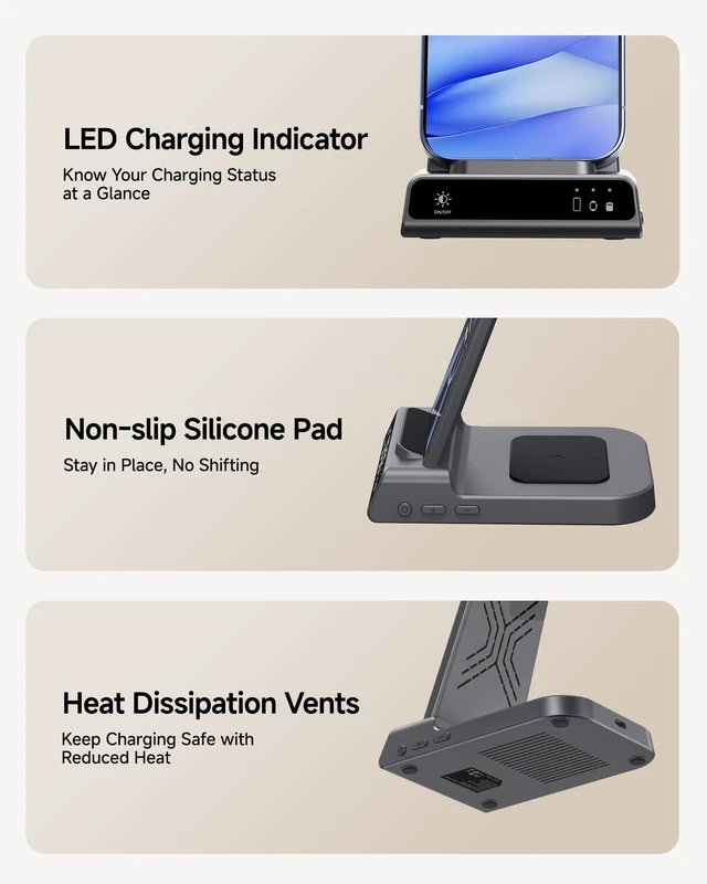 Alt view image 6 of 7 - Charger for Google Pixel Watch 3/2 (Not for Pixel Watch 4/1), 3 in 1 Wireless Charging Station for Google Pixel 10a/10 Pro/10/9a/9 Pro/9/8/7, for Pixel Buds Pro 2/Pro, SwanScout C01G2