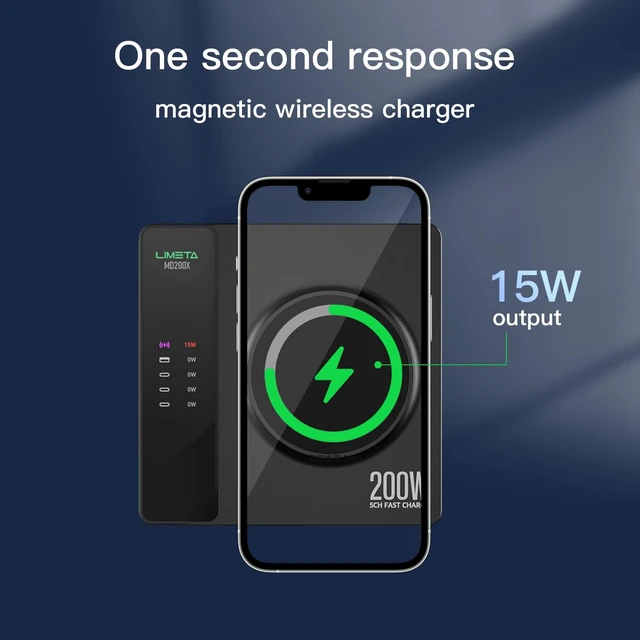 Alt view image 5 of 7 - LIMETA MD200X 200W Desktop Charging Station, 5-in-1 Smart USB C Charger with 140W PD 3.1 and Wireless Charging Pad for Laptop, Tablet, Phone & Earbuds Home Ofiice