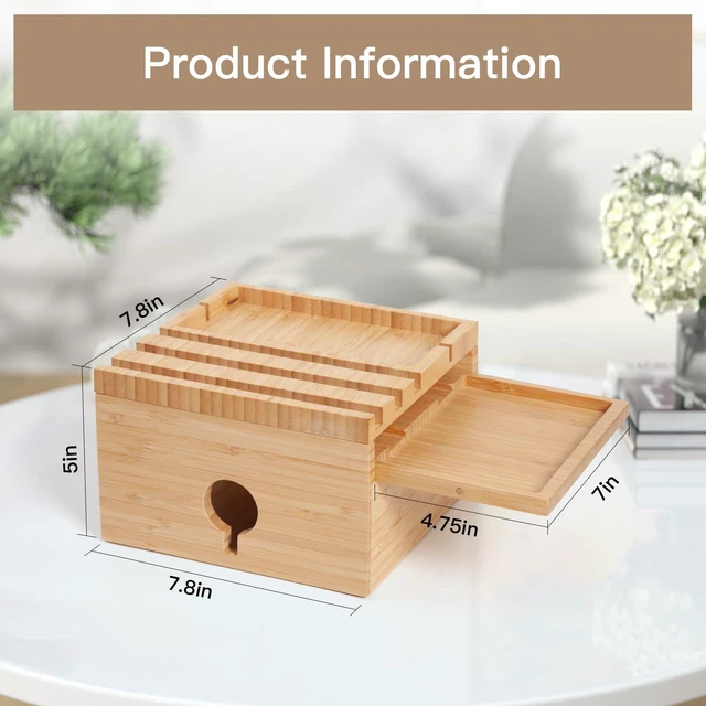 Alt view image 6 of 7 - PERFECYEE Bamboo Charging Station Organizer, No USB Charger and Cables | Nightstand Docking Station with Small Tray, Desktop Wood Charger Organizer, Compatible with Cell Phone, Tablet, Earphones
