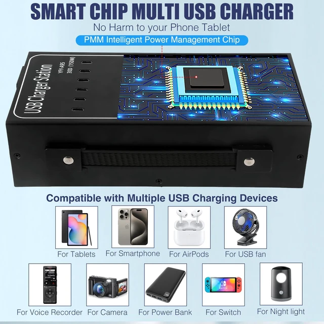 Alt view image 3 of 6 - Multiport USB C Charger Block RISWOJOR, 150W (30A) 30 Port USB Charging Station with Auto Detect, Multi USB Charger Station with Type-C 3A for Smartphone Tablets Multiple Devices