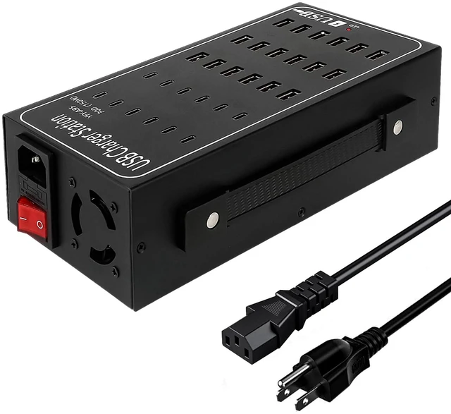 Main image of Multiport USB C Charger Block RISWOJOR, 150W (30A) 30 Port USB Charging Station with Auto Detect, Multi USB Charger Station with Type-C 3A for Smartphone Tablets Multiple Devices
