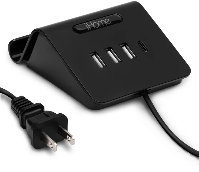 Main image of iHome 4 Port USB Charging Hub, 3 USB-A, 1 USB-C, Smartphone Dock, 6ft Power Cord, Lightweight & Portable