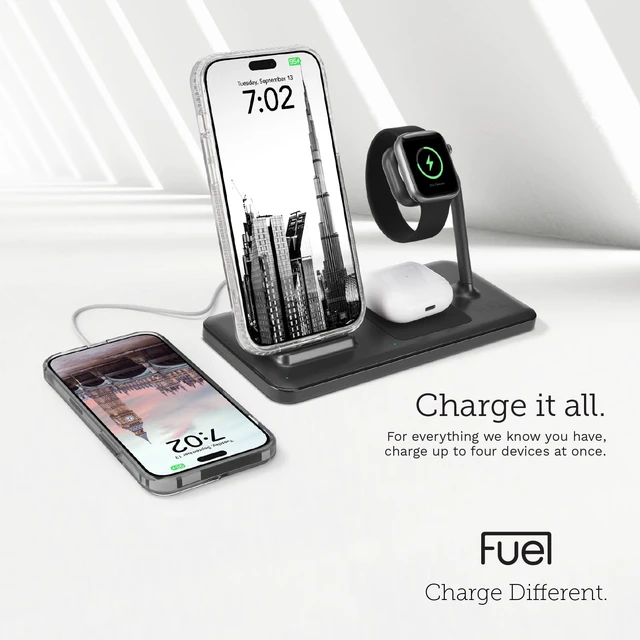 Alt view image 10 of 12 - FUEL 4in1 Fast Wireless Charging Station for Multiple Devices -Portable iPhone Charger w/ Adapter -3 Charging Pads 1 USB-C Port for iPhone 17 Pro Max/16/15 Apple Watch 11/10(Charger Included) AirPods