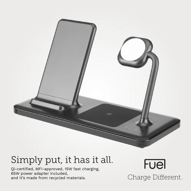 Alt view image 12 of 12 - FUEL 4in1 Fast Wireless Charging Station for Multiple Devices -Portable iPhone Charger w/ Adapter -3 Charging Pads 1 USB-C Port for iPhone 17 Pro Max/16/15 Apple Watch 11/10(Charger Included) AirPods
