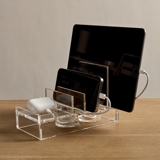 Alt view image 2 of 2 - russell+hazel Acrylic Charging Station & Tech Collator, Clear | Charges and organizes phone, tablet & earbuds in one spot. A clear acrylic tech collator that tidies cords on any desk.